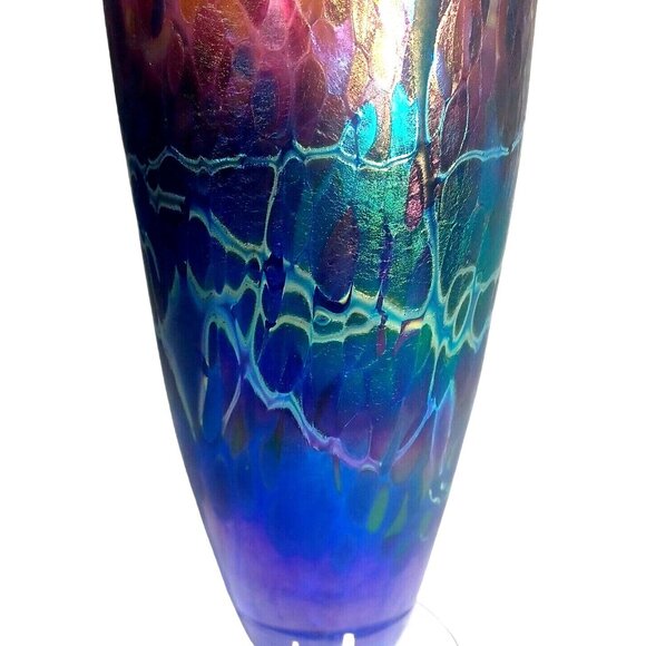 ROBERT HELD LARGE SIGNED TRUMPET CANADIAN IRIDESCENT ART GLASS ART DECO  VASE - Picture 5 of 16